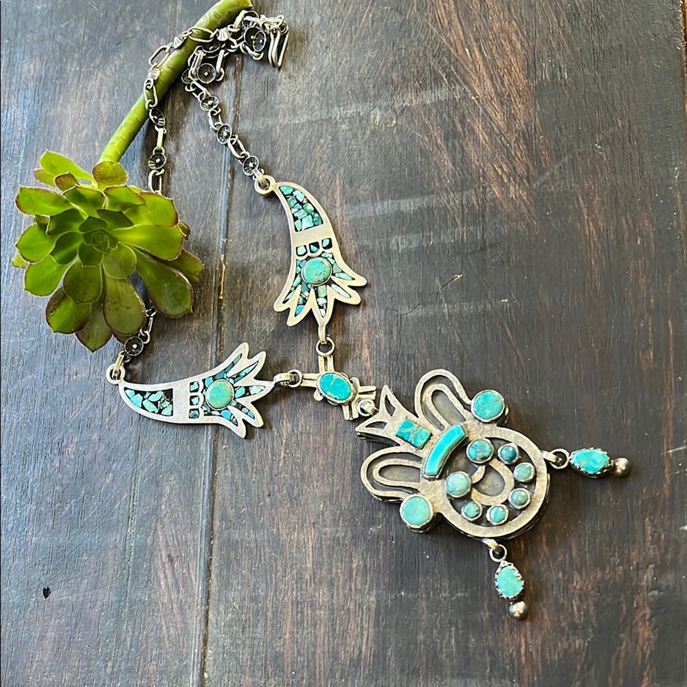 Vintage 40’s Turquoise Silver tribal Necklace